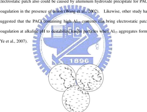 Fig. 2.6    Electrostatic patch model of the interaction between negatively charged                  particles and adsorbed cationic polymers