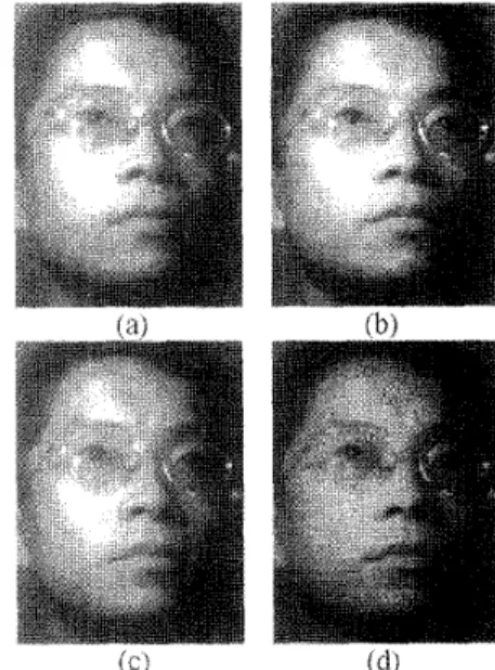 Fig.  8.  Leakage induced  quality  degradation  of  image  held  i n   the  sensor  a m y  with  different hold  time:  (a)  the original image,  (b)  1  second, (c)  10  seconds, and (d)  1  minute