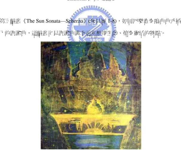 圖 1- 9  Chiurlionis，《The Sun Sonata—Finale》，1907，蛋彩畫，60.2x56.6 cm  Chiurlionis 國家紀念館藏