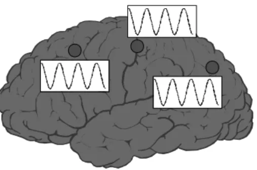 Figure 1.2: Large scale integration problem. When performing a certain task, several cortex areas (circle) may be involved