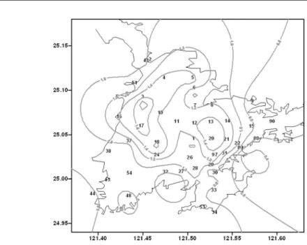 Figure 10. Distribution of structural array systems and free-field stations, installed by the Cen- Cen-tral Weather Bureau, in the Taipei area
