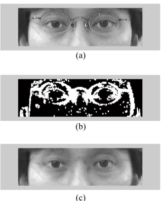 Fig. 3.7.  First example of replacing the glasses contour by its neighborhood. (a)  Original image