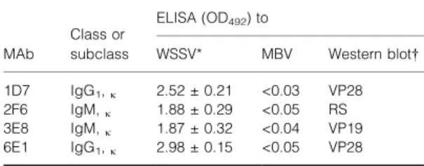 Table 1 Detection of hybridomas secreting monoclonal anti- anti-bodies and their speci®city by ELISA, immunoglobulin class or subclass, and their epitopes