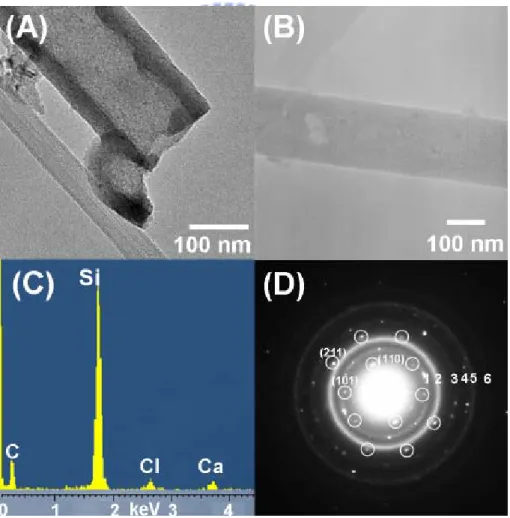 Figure 3.8 (A) TEM image of a sample grown at 873 K followed by heat treatment at 1273 K  showing a tube end