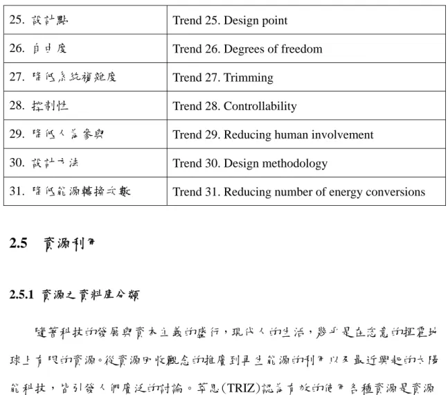表 2.3:三十一種演化趨勢(續) 