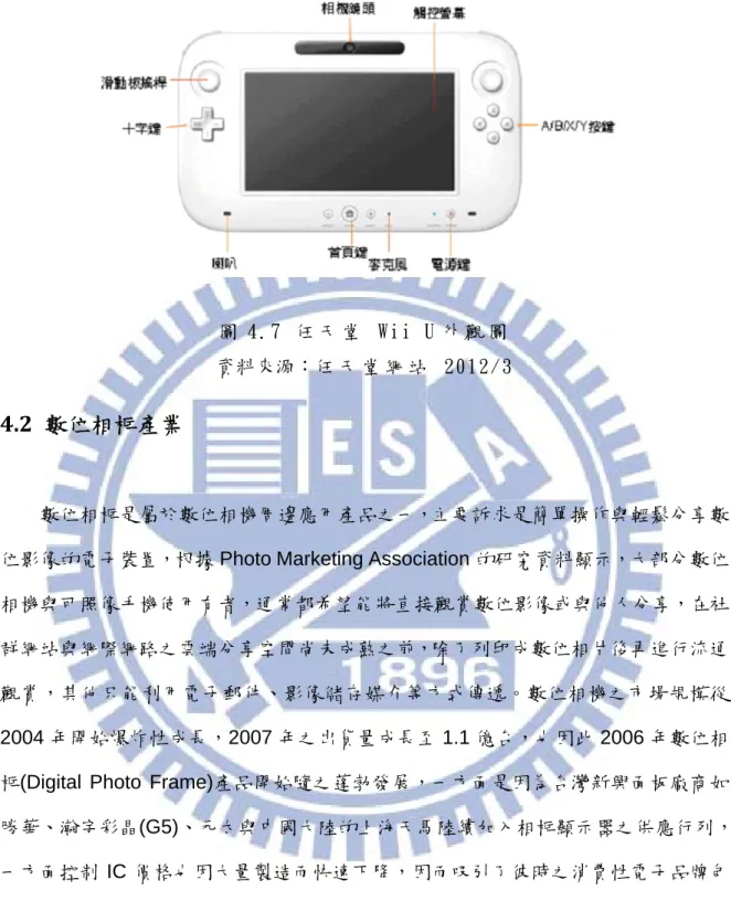 圖 4.7  任 天 堂   Wii U 外 觀 圖     資料來源：任 天 堂 網 站   2012/3  4.2	 數位相框產業	
