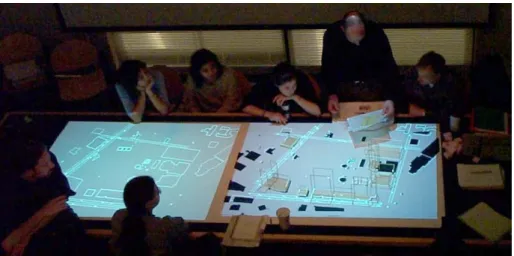 圖 2.6  光桌(luminous table)應用在都市設計中的情形  (取自 Ishii, 2002) 