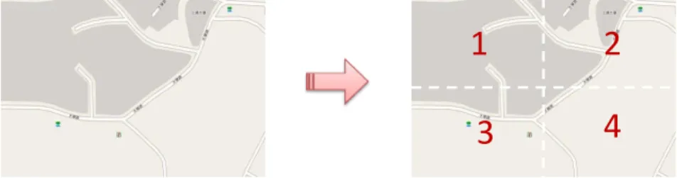 Figure 3.1: An example of area partition. The original field was split into 4 smaller area.