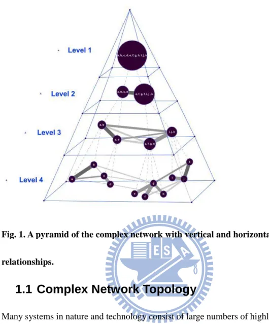 Fig. 1. A pyramid of the complex network with vertical and horizontal  relationships.   