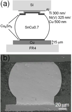 Figure 2-3: (a) The cross-sectional schematic shows the flip-chip solder joints from  ASE