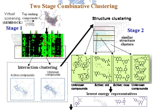 Figure 10. Overall process of TSCC in our first study (a) First stage clustering using P-L  interactions generated via GEMDOCK