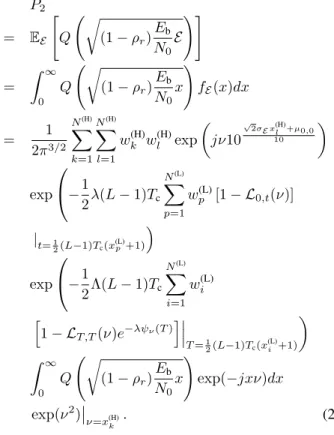 Figure 2 shows the PDF f E (x) for various numbers of RAKE fingers L = 20, 30, 40, and 50 in the channel model CM1