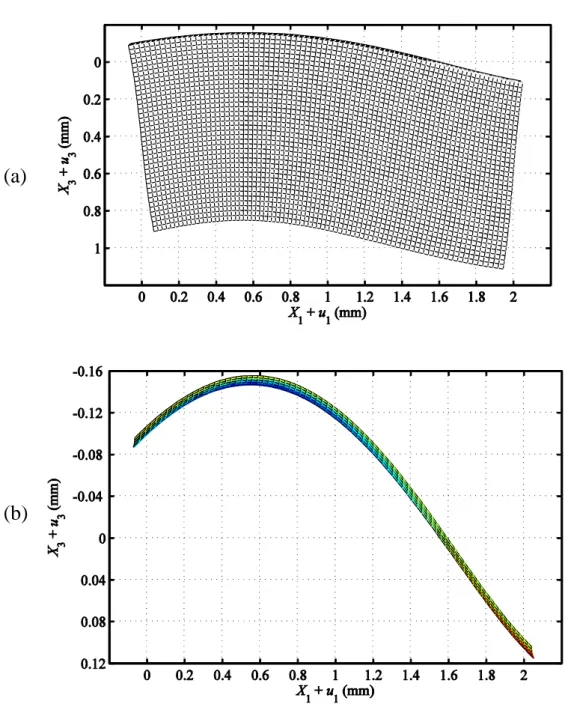 圖 3.24 fluid (10 μm, 1 Pa.s) / glass (1 mm)  於頻率 0.5 MHz 的 A 0 模態之  (a)液體層與固體層、(b)液體層之位移模態 