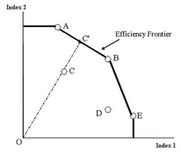 圖 2.2.  DEA 效率前緣（Efficency Frontier） 