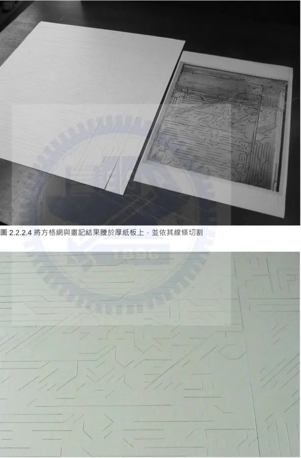 圖 2.2.2.4 將方格網與畫記結果謄於厚紙板上，並依其線條切割 