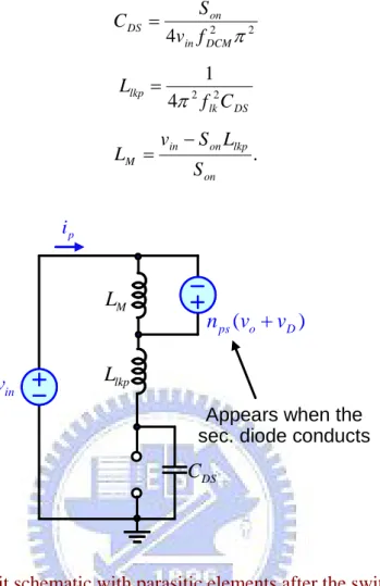 Fig. 2.4.    Circuit schematic with parasitic elements after the switch is turned off