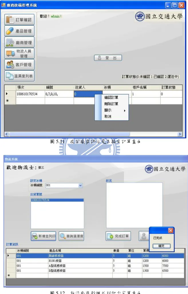 圖 5.11    疫苗廠商評估是否接受訂單畫面 