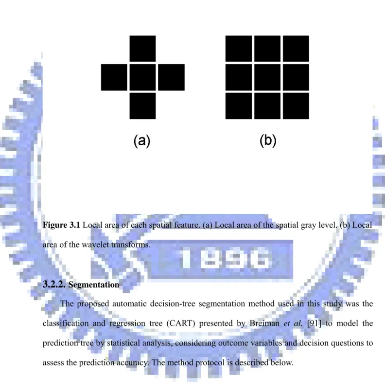 Figure 3.1 Local area of each spatial feature. (a) Local area of the spatial gray level