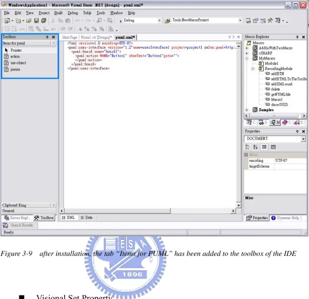 Figure 3-9    after installation, the tab “Items for PUML” has been added to the toolbox of the IDE 