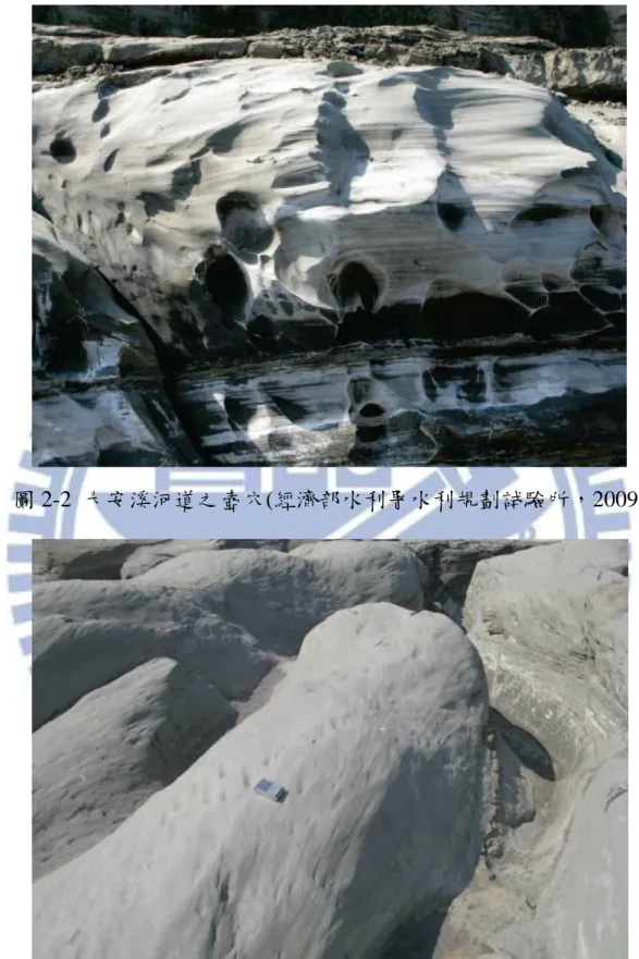 圖 2-2  大安溪河道之壺穴(經濟部水利署水利規劃試驗所，2009) 