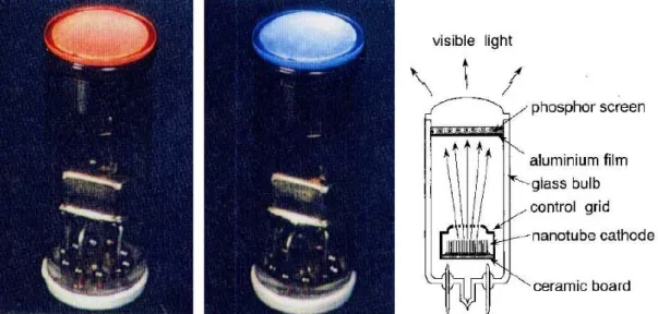 Fig. 2-7 Demonstration of field emission light source using carbon nanotubes as the cathodes 