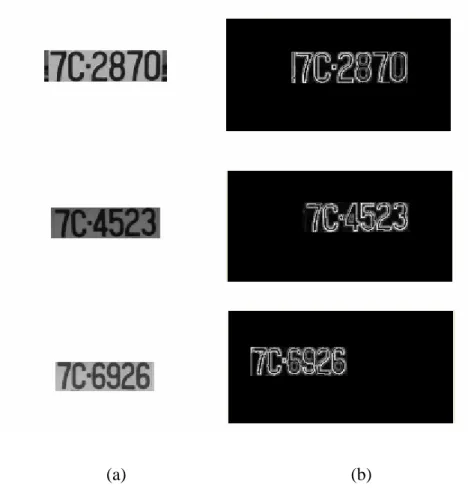 Fig 3.1 (a) the original license plate, and (b) the result of the character edge detection