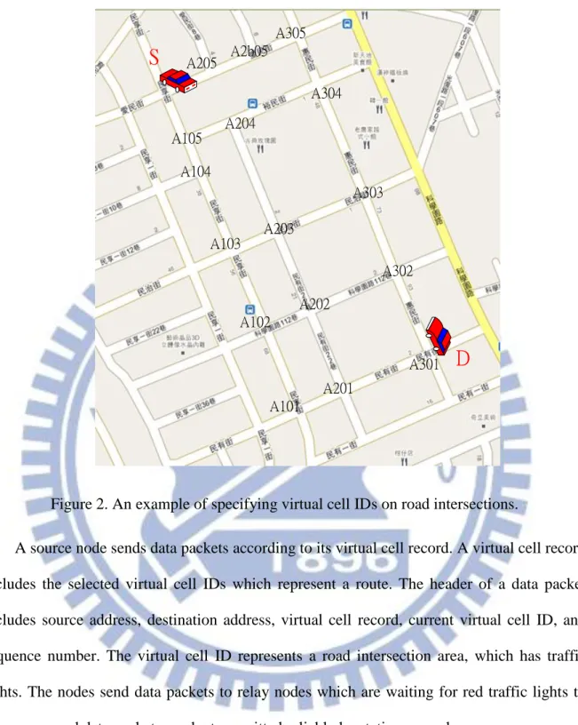 Figure 2. An example of specifying virtual cell IDs on road intersections. 