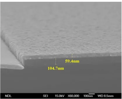 Figure 3.3 Cross-sectional view of the 60-nm-thick platinum layer deposited on the 