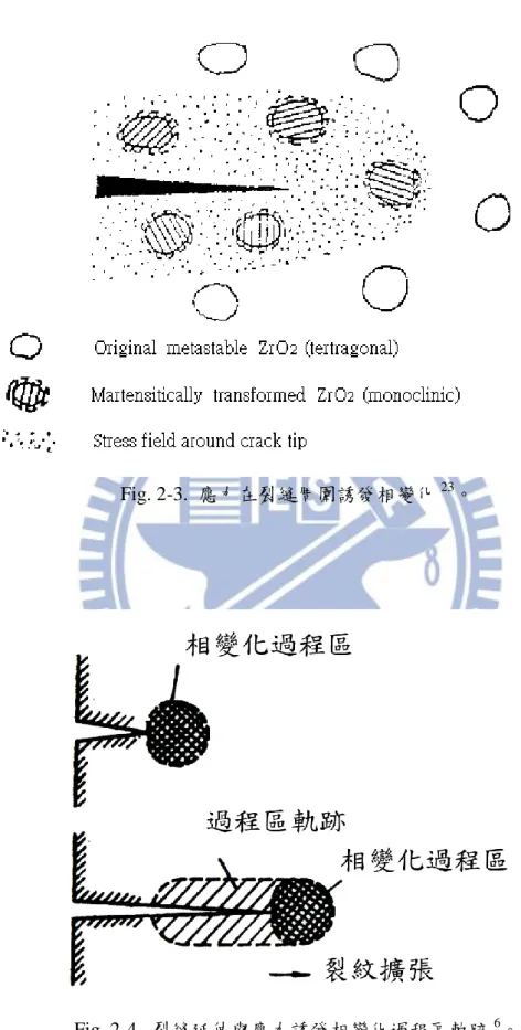 Fig. 2-3.  應力在裂縫周圍誘發相變化 23 。 