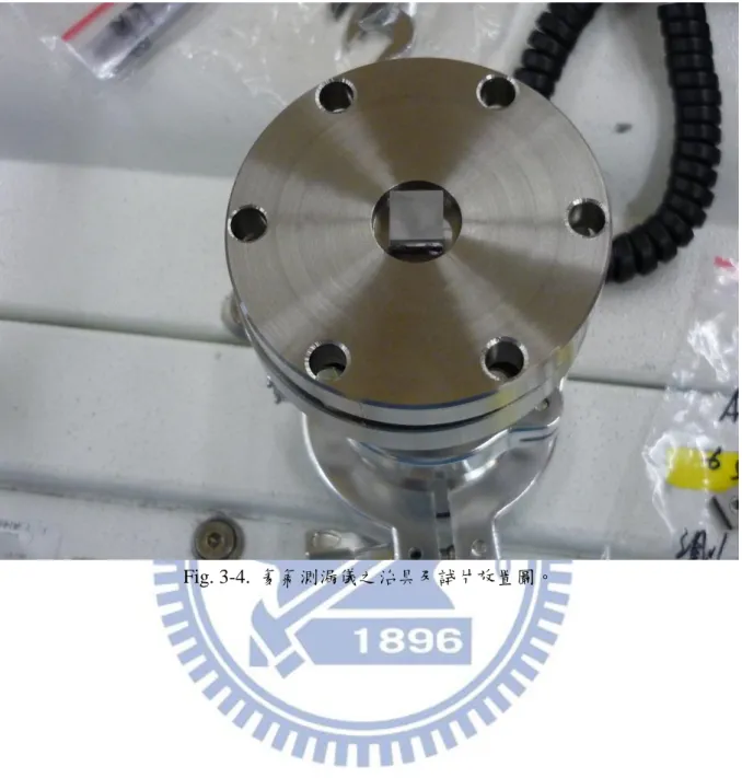 Fig. 3-4.  氦氣測漏儀之治具及試片放置圖。 