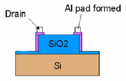 Fig. 2-8 Defined the Al contact pad in the Mask #04. And then sintering at T=420℃ for 25  min