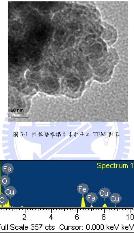 圖 3-1  核殼結構鐵奈米粒子之 TEM 影像 