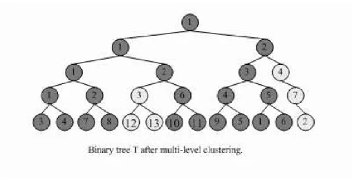 Figure 3.7: The final binary tree T that represents multi-level clustering procedure.
