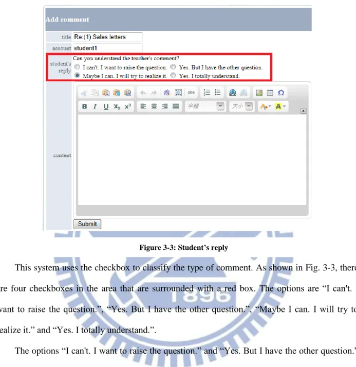 Figure 3-3: Student’s reply 