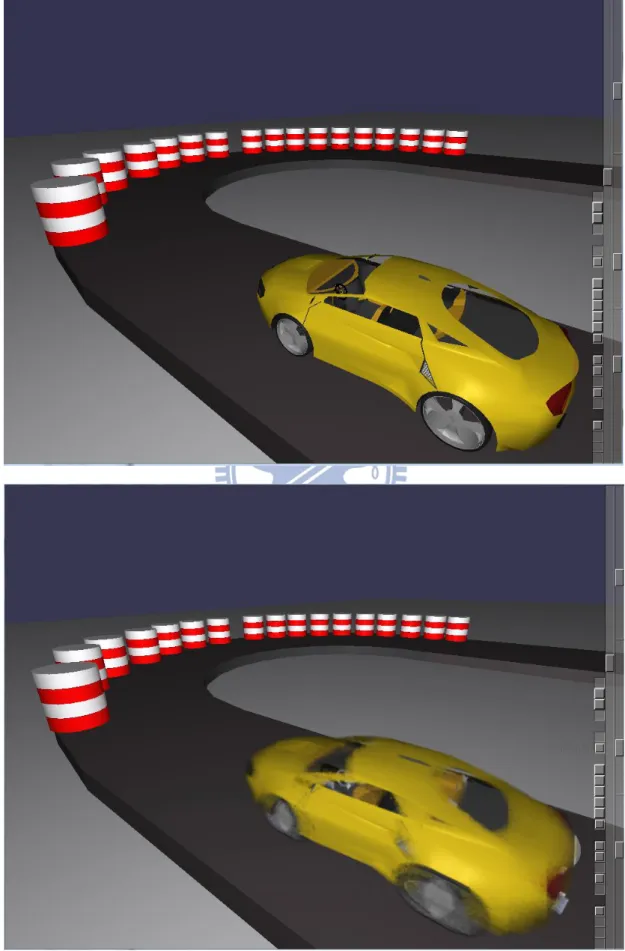 Figure 4.3: RacingCar with/without motion blur 