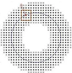 Figure 4: Example of unit circle with degree-4 Lagrange interpolation polynomials. The grid points in Ω 1 denote •, and grid point in Ω 2 are denote ◦