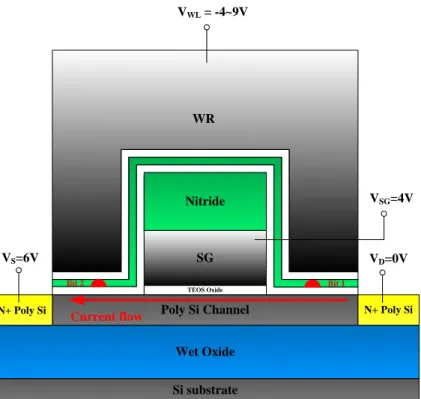 Fig. 2. 10    The operation of reverse read Bit 1 in WSG-SONOS TFT memory cell. 