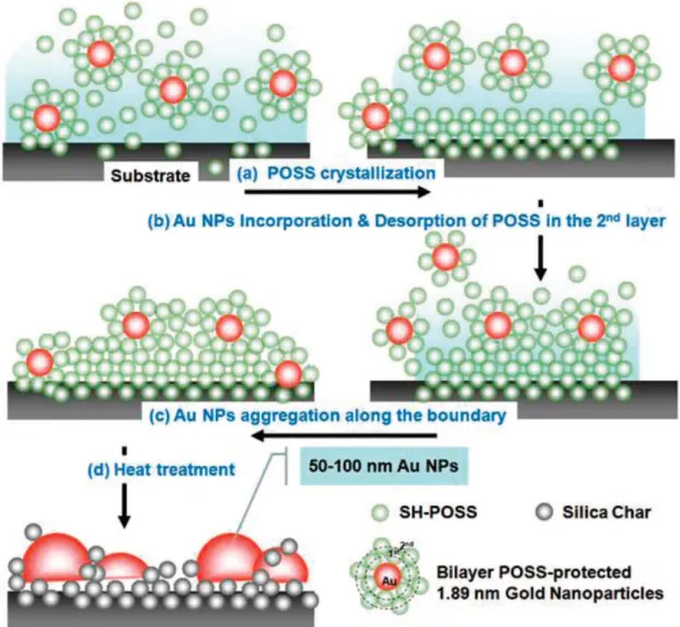 Figure 1-13. Schematic representation of the formation of fernlike POSS-Au1  microstructures