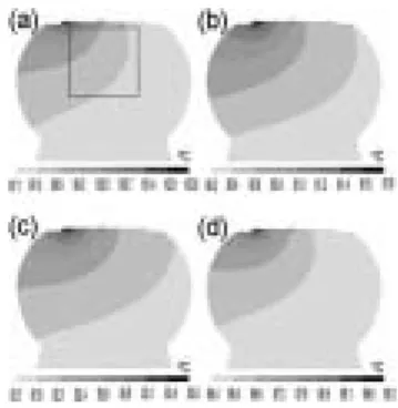 FIG. 1. The four models constructed in this study. 共a兲 The ﬁrst model with a 34- ␮ m-wide, 1.5- ␮ m-thick, and 1848- ␮ m-long Al trace
