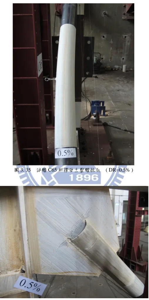圖 3. 35    試體 C65 斜撐發生整體挫屈    ( DR=0.5% ) 