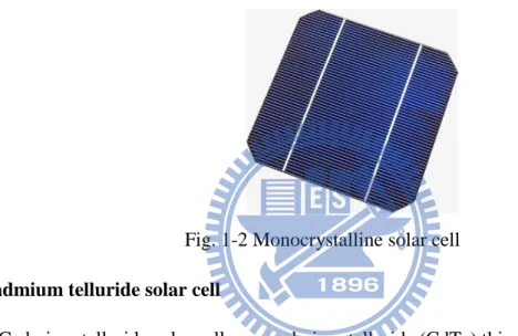 Fig. 1-2 Monocrystalline solar cell  Cadmium telluride solar cell 
