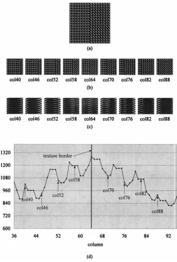 Fig. 7a. The texture border is at the 64th column. The main reason why an LM texture image rather than a synthetic US edge image is used is that, from a US image, it is relatively difficult to find a homogeneous subimage as large as 128 ⫻ 128 for extractin