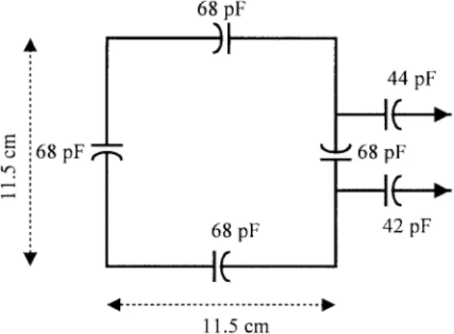 Fig. 1. Mechanical and electric parameters of square surface coil. The width of the conductor strips consisting the coil is 0.5 cm.