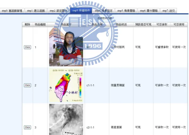 圖 13 冒險式遊戲平台編輯物件畫面 