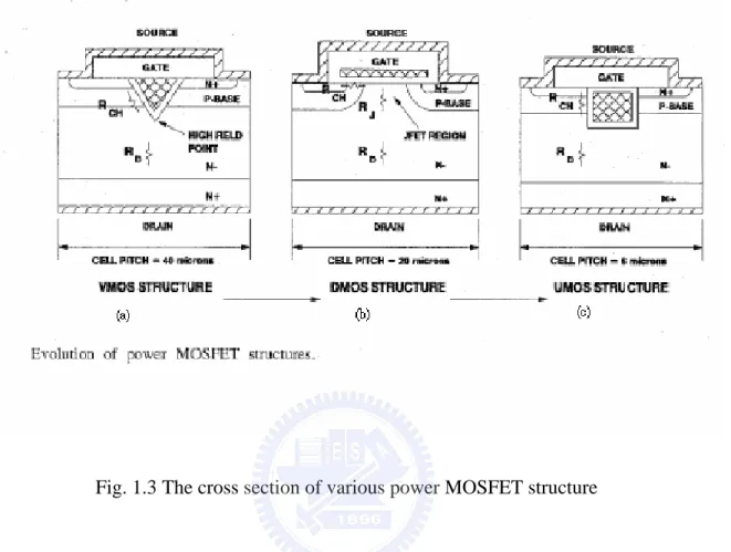 Fig. 1.3 The cross section of various power MOSFET structure 