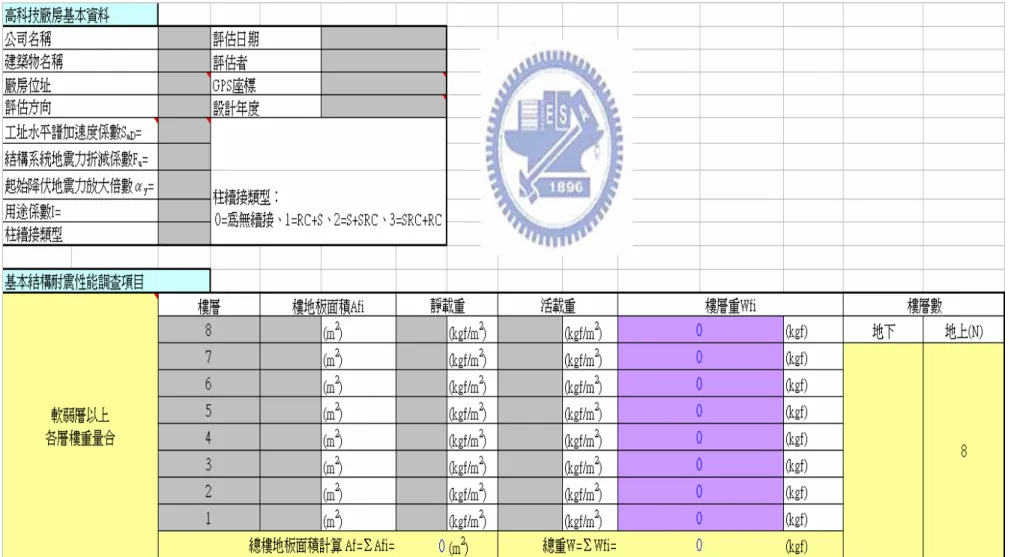 表 1.1  高科技廠房耐震能力初步評估表 