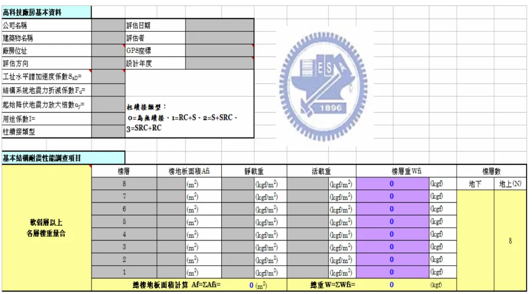 表 1.1  高科技廠房耐震能力初步評估表 