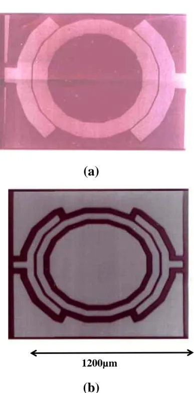 Fig. 2.2.1Images of fabricated (a) CPW and (b) microstrip ring resonators designed at  40 GHz and 30 GHz, respectively