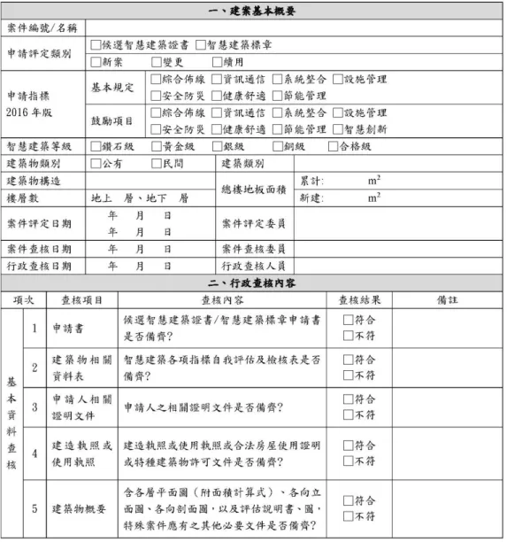表 3-3 智慧建築標章評定案件行政程序查核表(範例) 