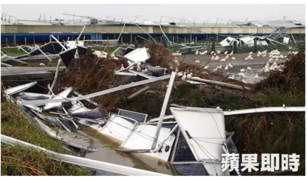 圖 2-9 蘇迪勒颱風對彰化太陽光電系統造成之破壞 